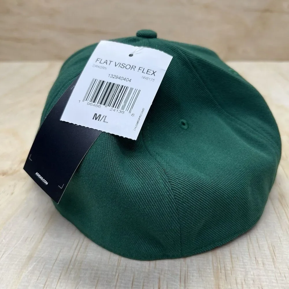 NEW M/L adidas Flat Brim Flexfit Fitted Cap Hat Blank Solid Dark Green